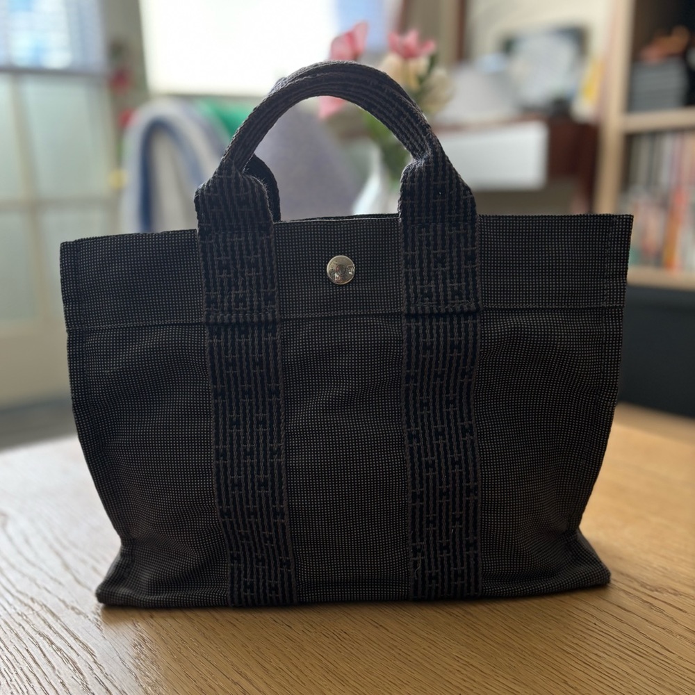 Hermes Paris Fourre Tout Grey Cotton Canvas Small Tote Hand Bag France